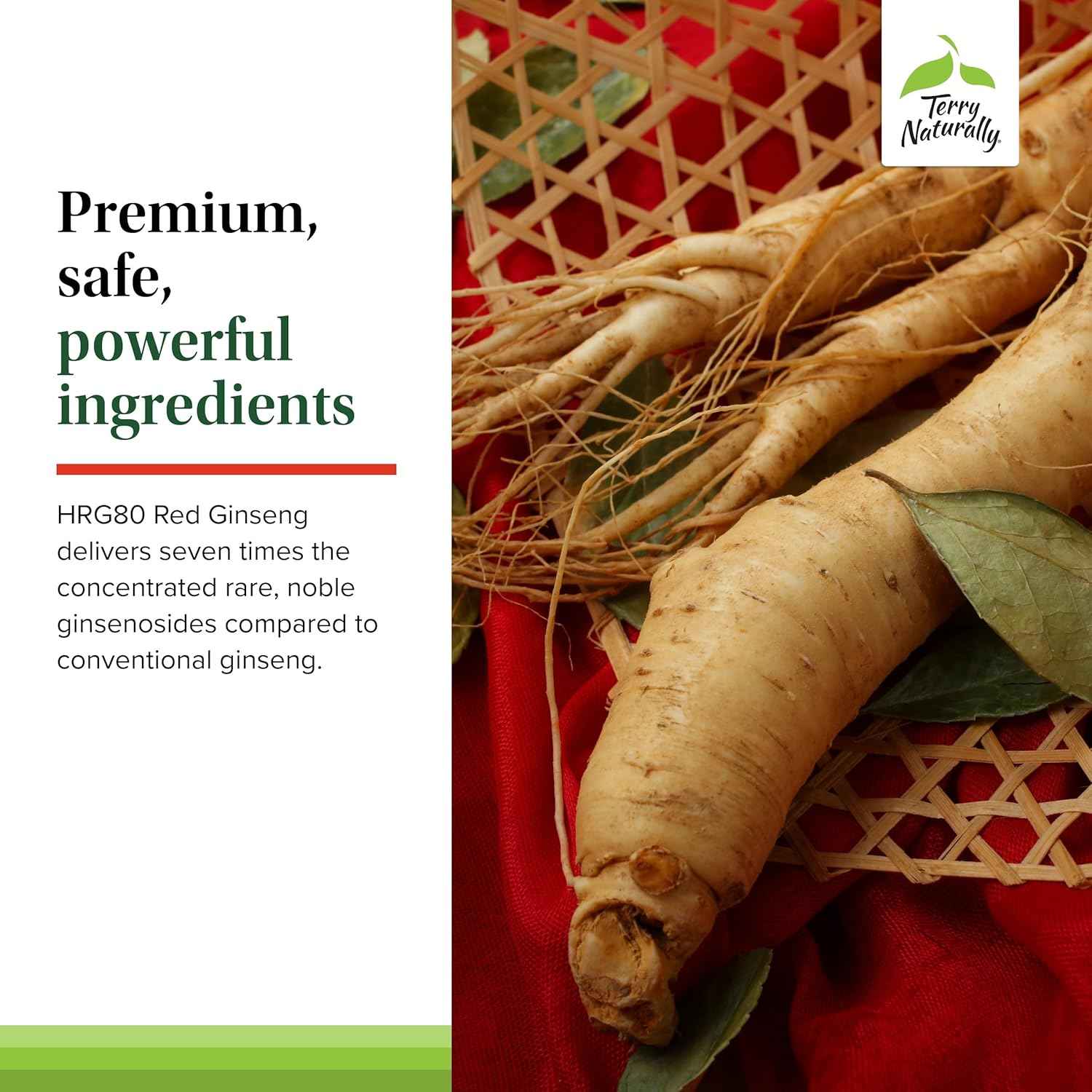 Terry Naturally HRG80 Red Ginseng Energy - Supplement to Support Healthy Energy & Focus - Herbal Supplement with Korean Red Ginseng Root Powder - Vegan Tablets to Aid Healthy Endurance - 30 Capsules