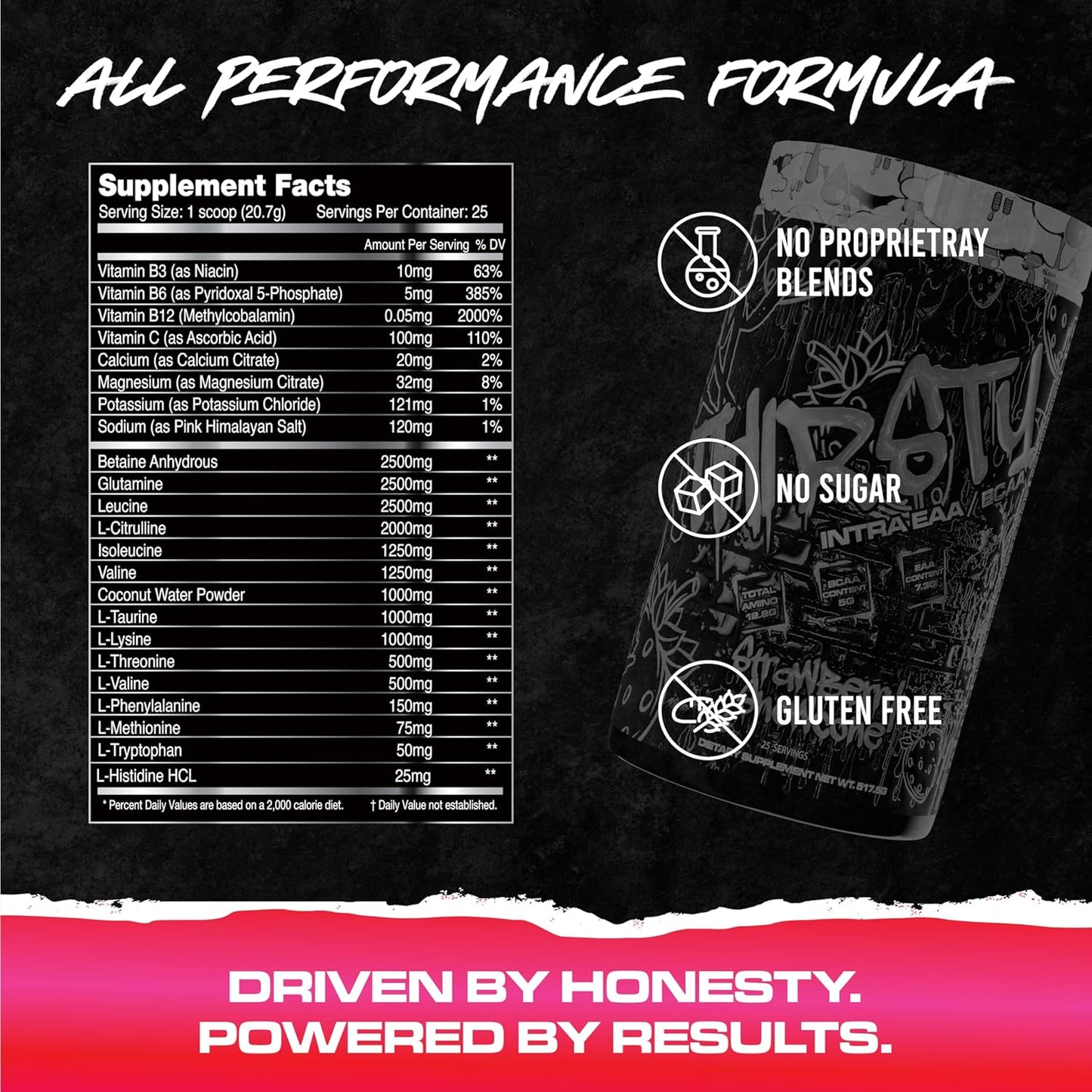 Thirsty BCAA & EAA Intra Workout Powder with Electrolyte Hydration Drink - 12.8g Amino Acids, 25 Servings