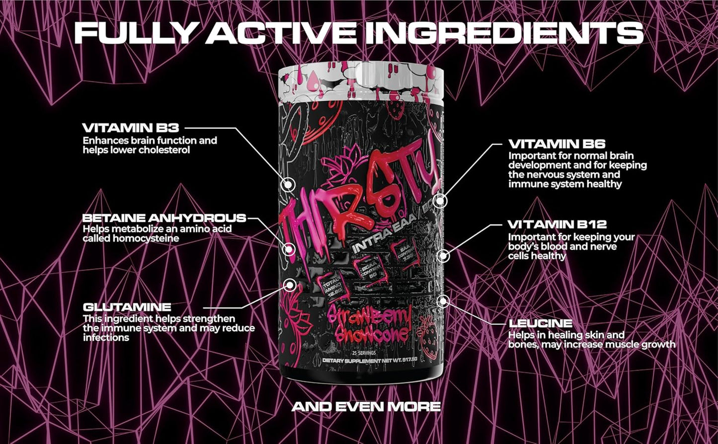Thirsty BCAA & EAA Intra Workout Powder with Electrolyte Hydration Drink - 12.8g Amino Acids, 25 Servings
