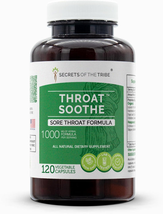 Throat Soothe Herbal Supplement Blend for Sore Throat Relief - Secrets of the Tribe (120 Capsules)