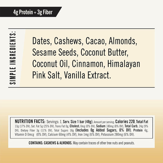 Thunderbird Energetica Snickerdoodle Cashew Tahini Energy Bars - 12 Count, 1.7 oz, Gluten-Free, Protein-Packed, Vegan, Paleo, Non-GMO, No Added Sugar