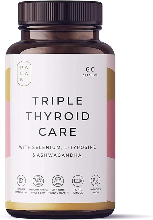 Thyroid Support Supplement with Selenium, Sea Kelp, L-Tyrosine, Zinc, Ashwagandha, Vitamin B1 - 60 Capsules