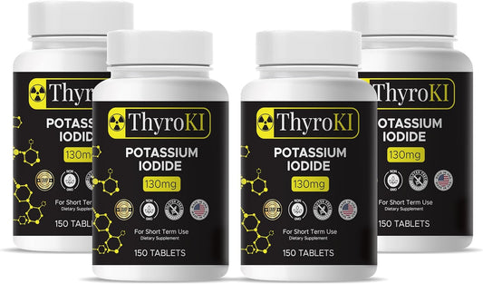 ThyroKI Potassium Iodide Tablets 130mg - Pack of 4 (600 Tablets) | Fast Dissolving Thyroid Support Tablets | Emergency Survival Iodine Supplement
