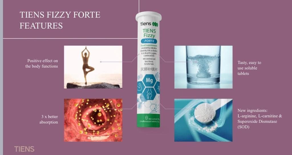 Tiens Magnesium Fizzy Sparkling Tablets with Vitamins and Minerals for Energy Boost - 84g