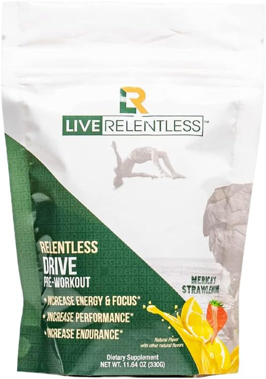 Tim Kennedy's Relentless Live Pre-Workout: Merica's Strawlemon, 30 Servings, 300mg Caffeine, USA-Made