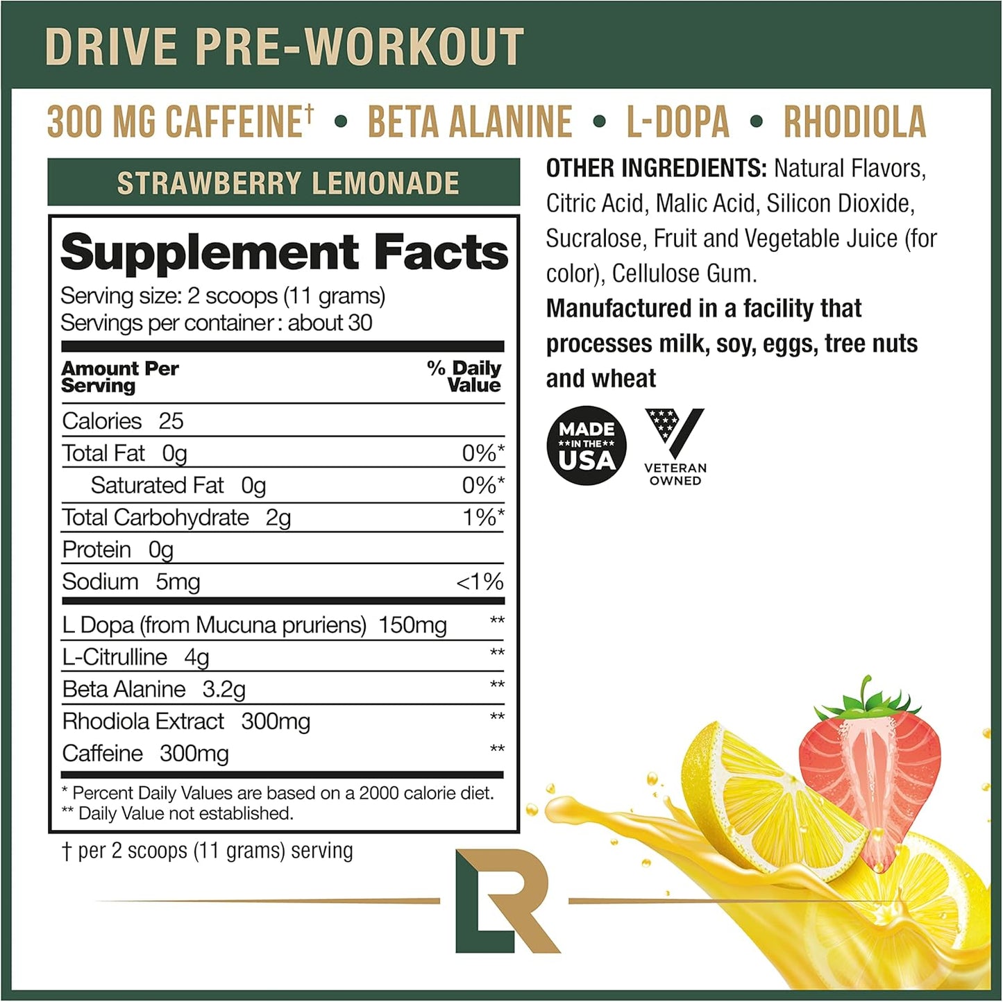 Tim Kennedy's Relentless Live Pre-Workout: Merica's Strawlemon, 30 Servings, 300mg Caffeine, USA-Made