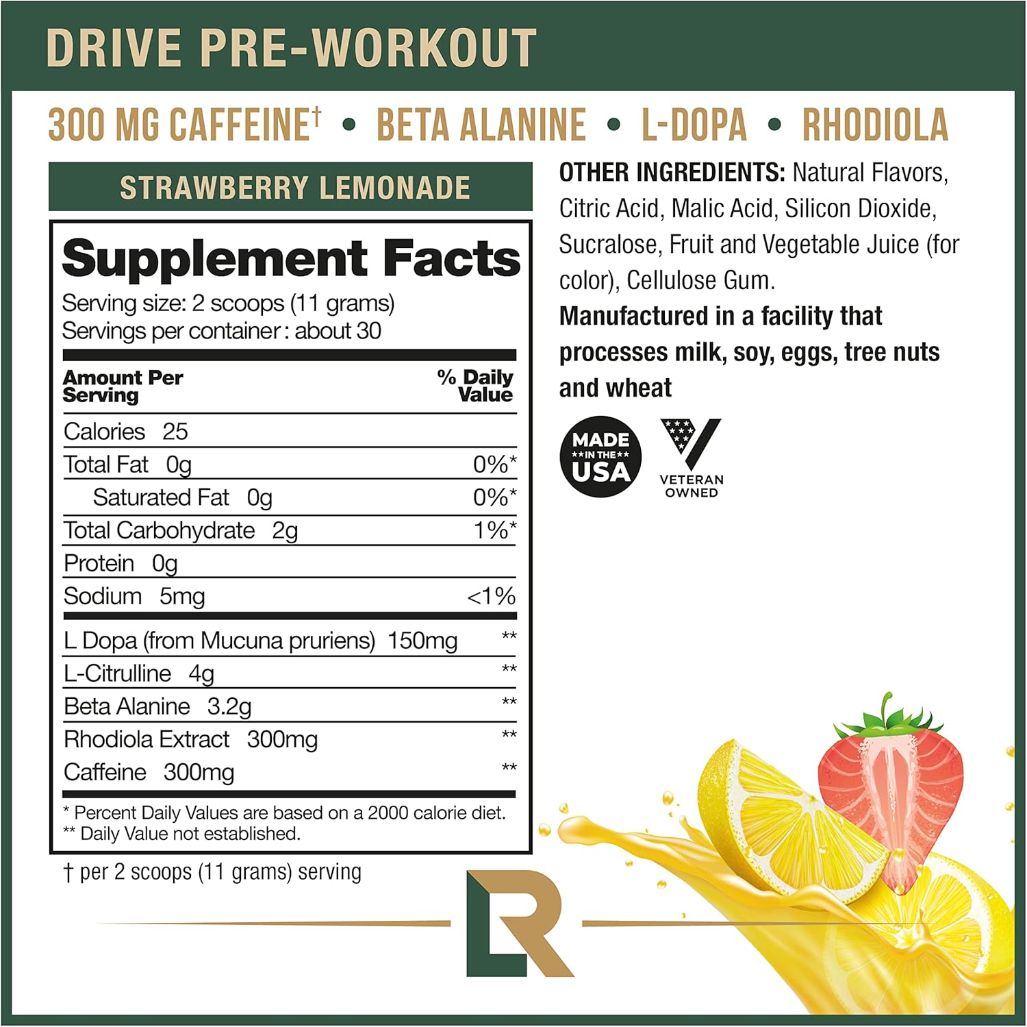 Tim Kennedy's Relentless Live Pre-Workout: Merica's Strawlemon, 30 Servings, 300mg Caffeine, USA-Made