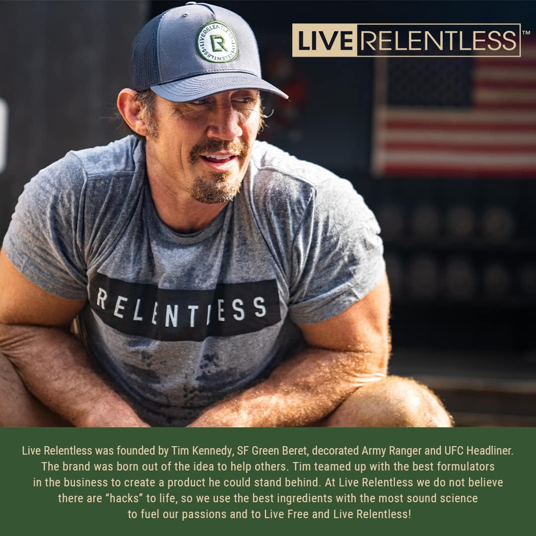 Tim Kennedy's Relentless Live Pre-Workout: Merica's Strawlemon, 30 Servings, 300mg Caffeine, USA-Made