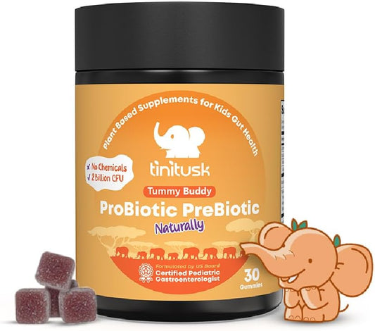 TINITUSK Tummy Buddy: Probiotic & Plant-Based Prebiotic Supplement for Digestion & Immunity, Gluten-Free