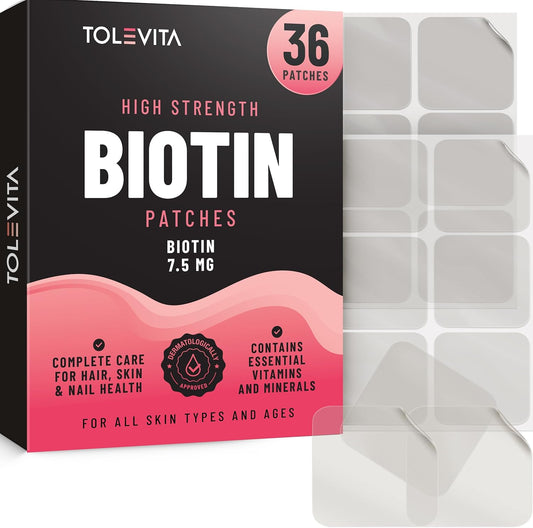 TOLEVITA Biotin Patches - 36 Count | 7.5 mg Biotin with Vitamins & Minerals | Promotes Hair, Nails, Skin Health | Convenient for Beauty & Active Life