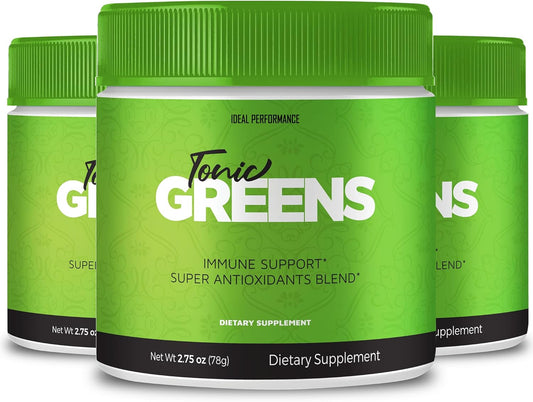 Tonic Greens Powder Supplement - Advanced Formula for Energy - Maximum Strength BCAA - All Natural Green Blend - 3 Pack