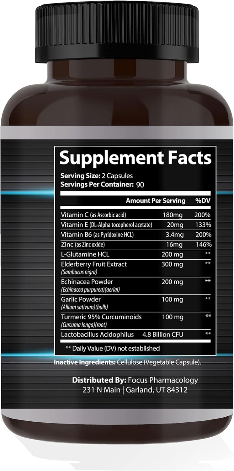 Top 10 Immune Support Supplement Blend - 180 Ct with Elderberry, Vitamin C, Echinacea, Zinc, Garlic, Turmeric, Probiotics