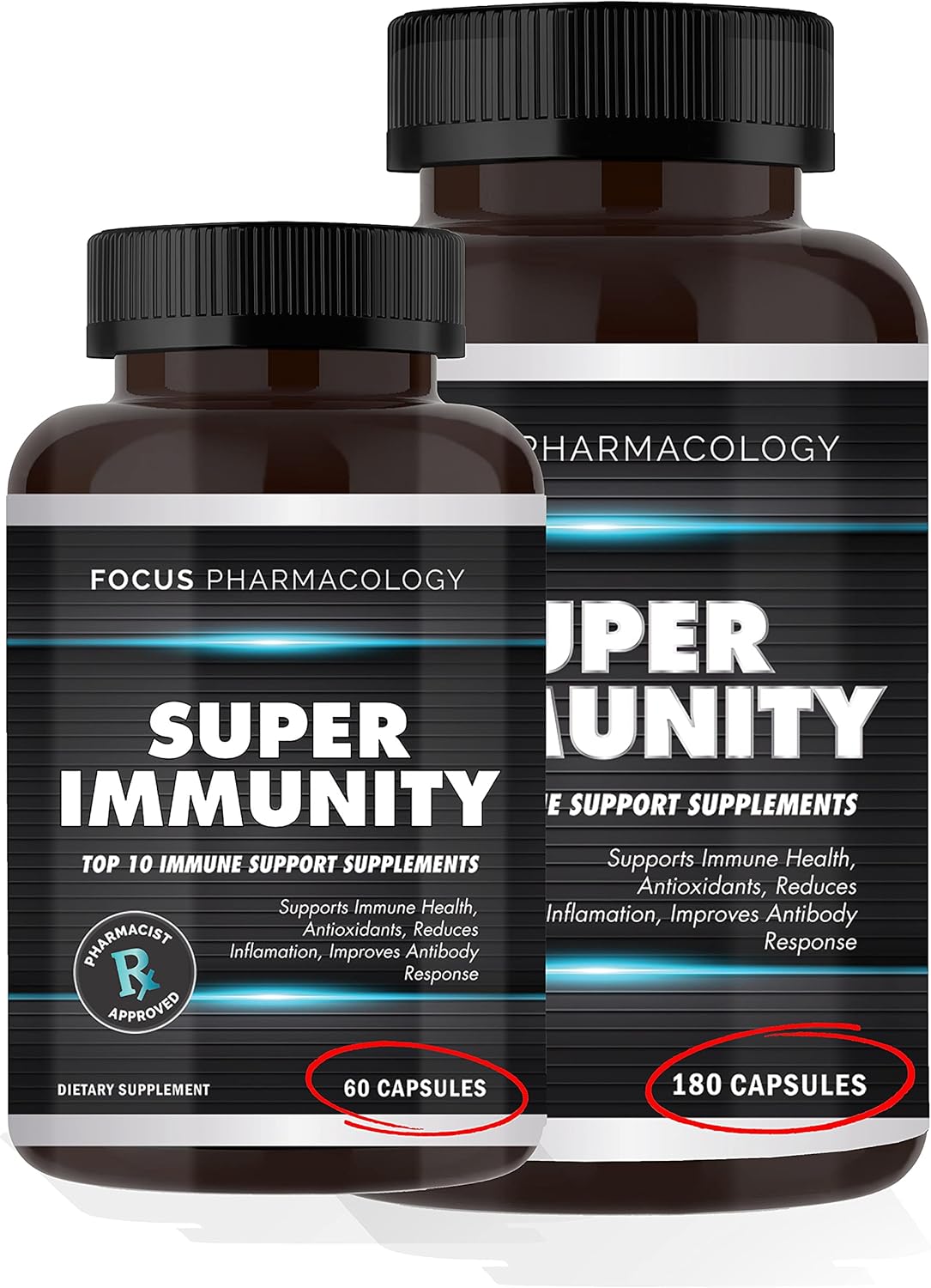 Top 10 Immune Support Supplement Blend - 180 Ct with Elderberry, Vitamin C, Echinacea, Zinc, Garlic, Turmeric, Probiotics