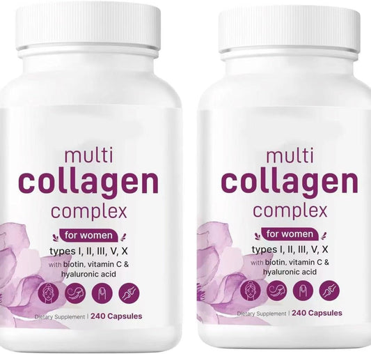 Tousun Multi Collagen Complex (480 Capsules) 8-in-1 Blend for Women with Biotin, Vitamin C, and Hyaluronic Acid - Types I, II, III, V, X Dietary Supplement