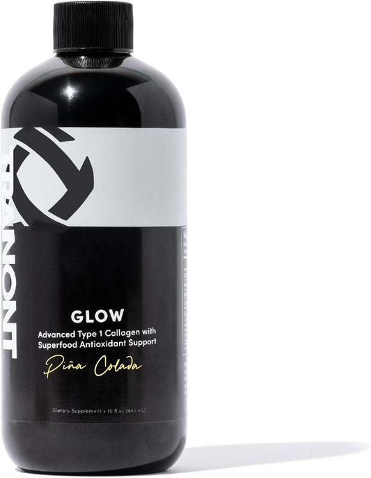 Tranont Glow Liquid Collagen with Hyaluronic Acid & Peptides - Piña Colada Flavor - 15oz - Supports Hair, Skin, Nails, and Joints with Superfood Antioxidants.