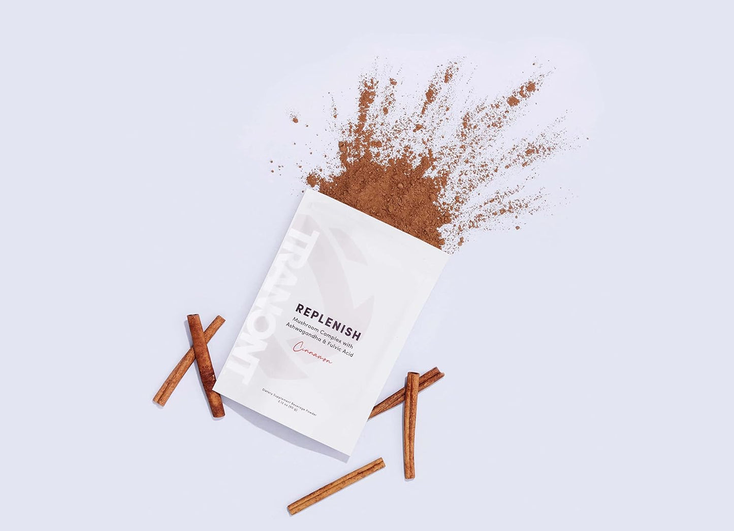 Tranont Replenish Mushroom Complex with Ashwagandha & Fulvic Acid, Cinnamon Flavored Dietary Supplement Powder - 2.12 oz