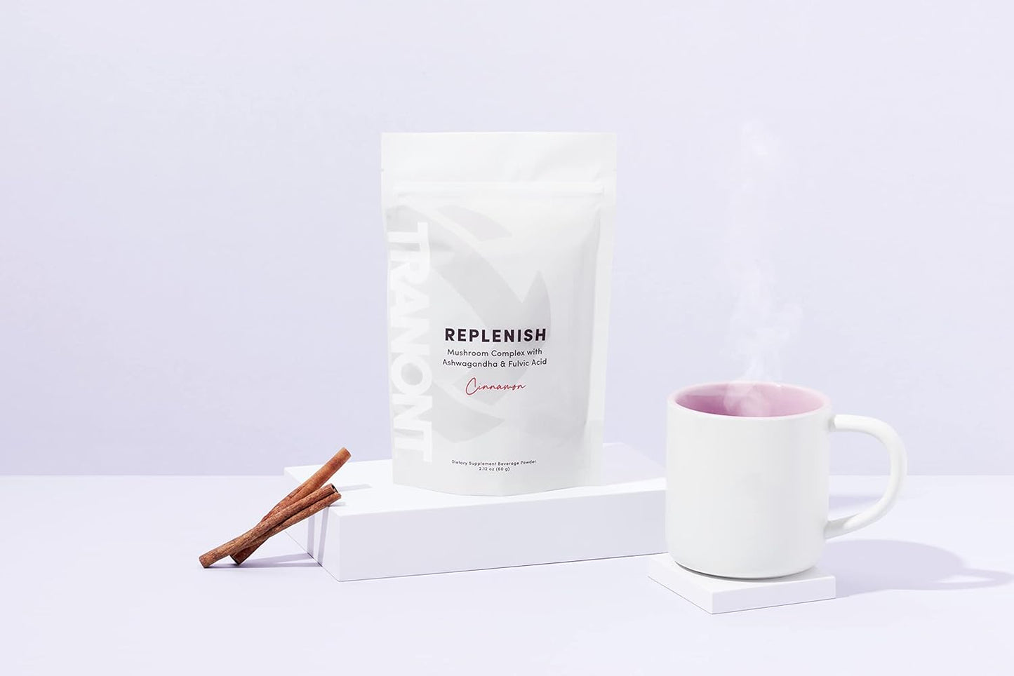 Tranont Replenish Mushroom Complex with Ashwagandha & Fulvic Acid, Cinnamon Flavored Dietary Supplement Powder - 2.12 oz