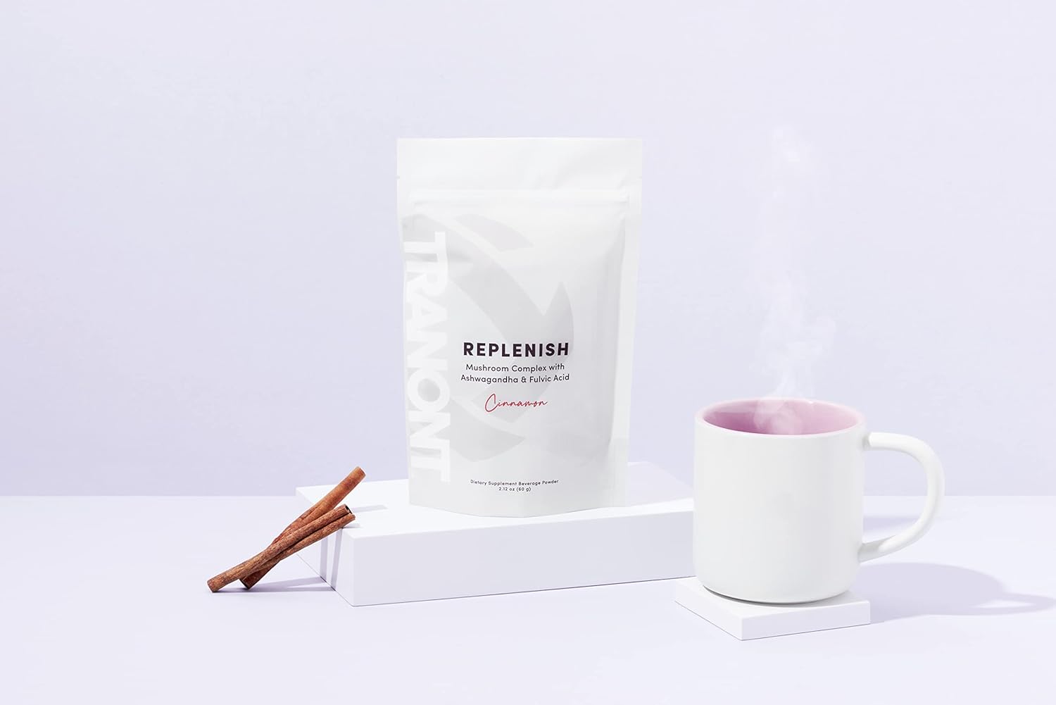 Tranont Replenish Mushroom Complex with Ashwagandha & Fulvic Acid, Cinnamon Flavored Dietary Supplement Powder - 2.12 oz