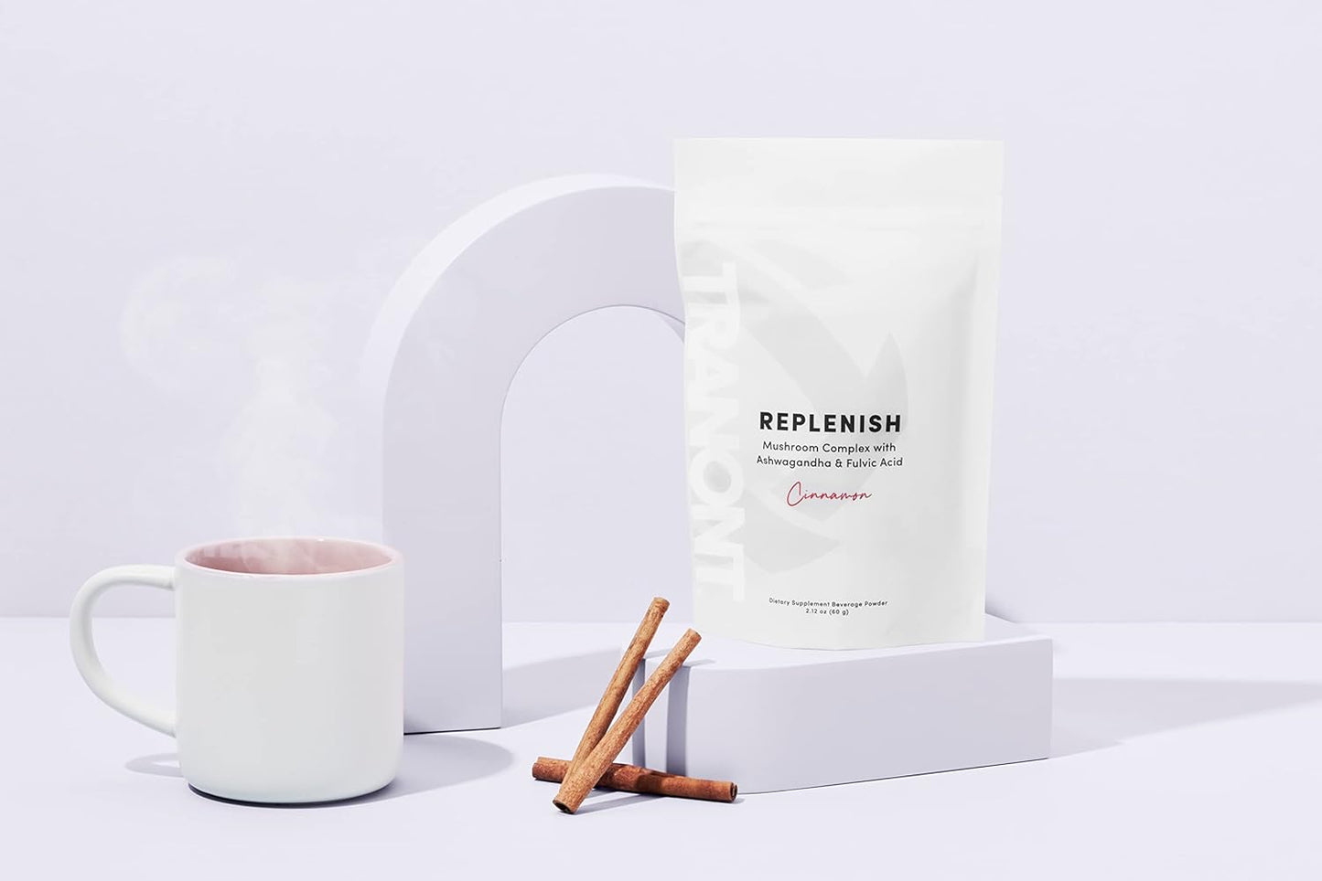 Tranont Replenish Mushroom Complex with Ashwagandha & Fulvic Acid, Cinnamon Flavored Dietary Supplement Powder - 2.12 oz