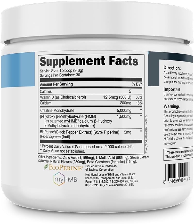 Transparent Labs Creatine HMB Powder - Muscle Growth & Strength Booster - 30 Servings, Hawaiian Splash