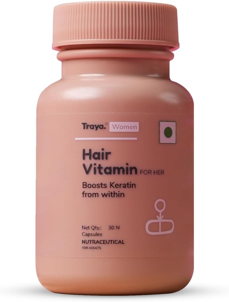 Tra;ya Hair Vitamin for Women | Keratin Supplements for Hair Growth & Fall Control | With Biotin, Zinc, Iron & Vitamin B12 | 30 Tablets