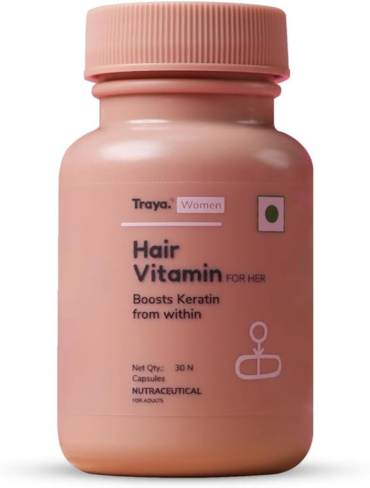 Tra;ya Hair Vitamin for Women | Keratin Supplements for Hair Growth & Fall Control | With Biotin, Zinc, Iron & Vitamin B12 | 30 Tablets
