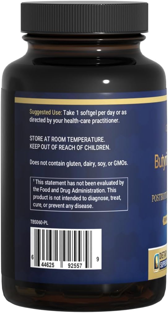 Tributyrin Butyrate Gut Health Supplement - Postbiotics for IBS & Colon Health, Constipation Relief - 60 Softgels