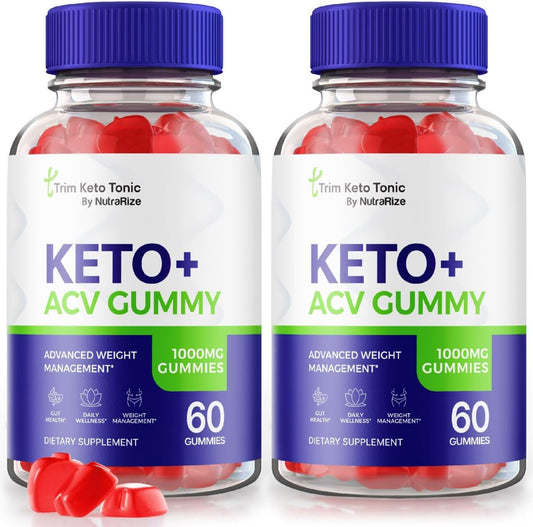 Trim Keto Tonic ACV Gummies - Advanced  Slimming Formula  Support with Keto + ACV - 2 Pack (120 Gummies)