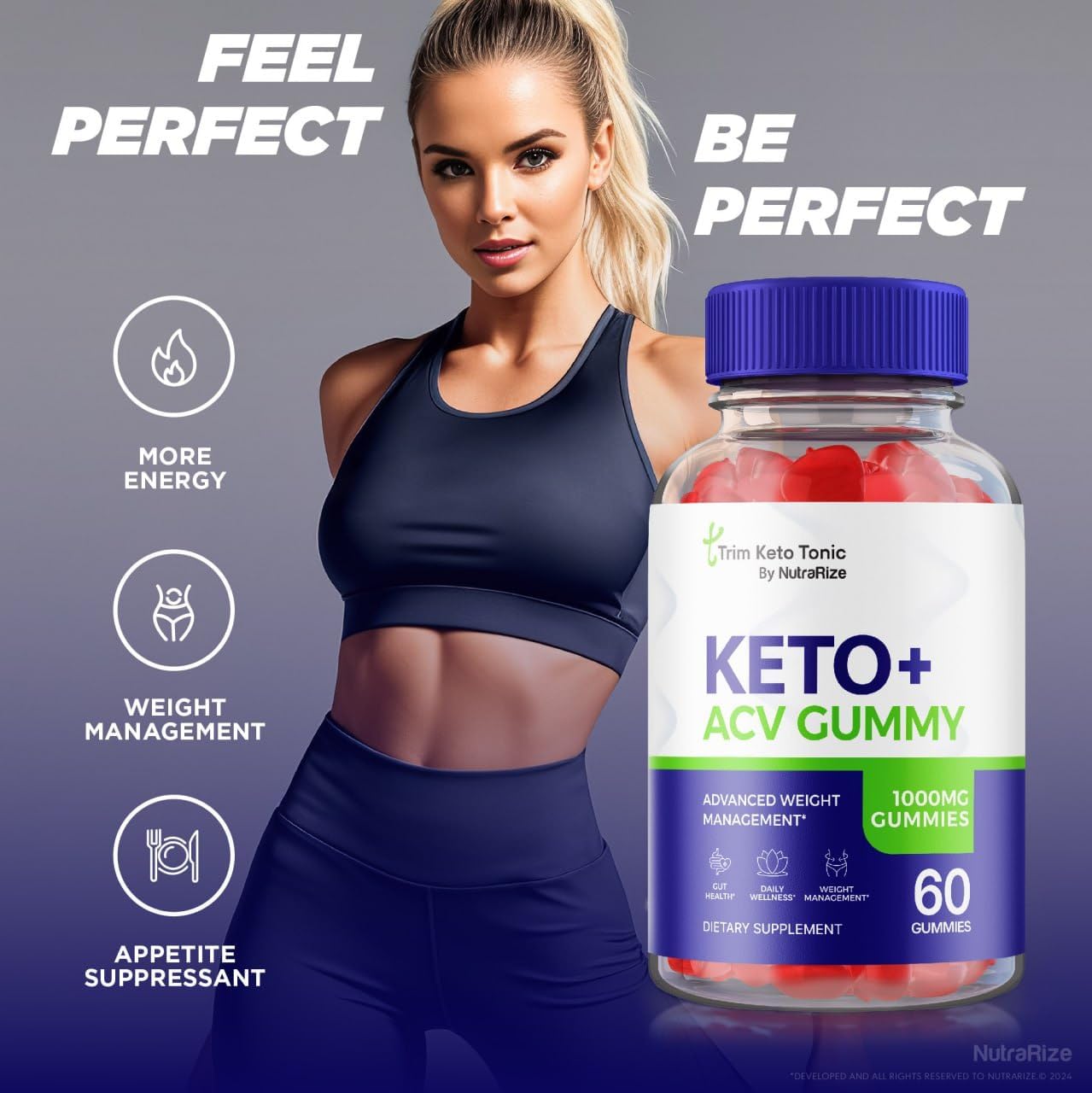 Trim Keto Tonic ACV Gummies - Advanced  Slimming Formula  Support with Keto + ACV - 2 Pack (120 Gummies)