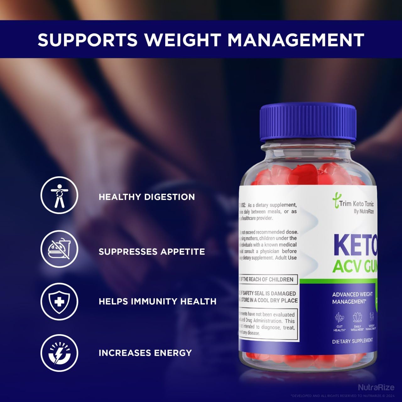 Trim Keto Tonic ACV Gummies - Advanced  Slimming Formula  Support with Keto + ACV - 2 Pack (120 Gummies)