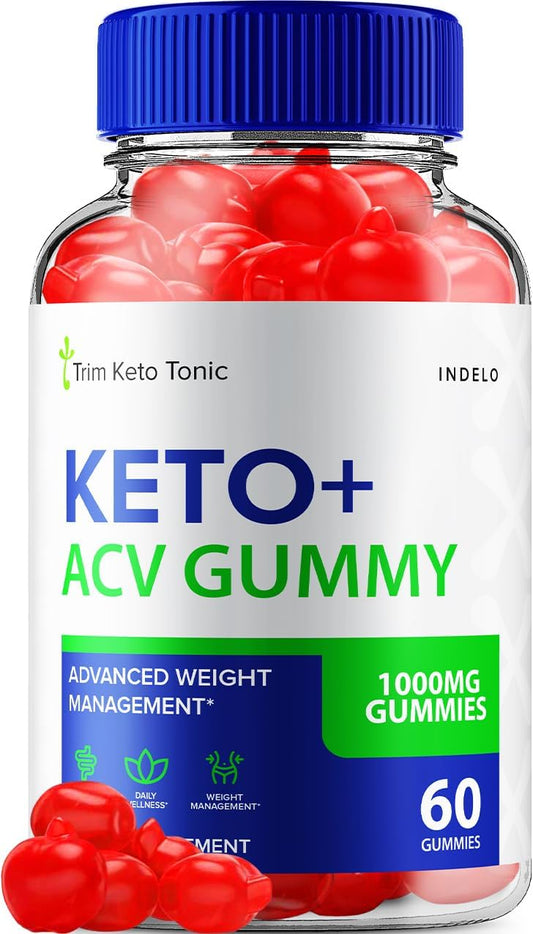 Trim Keto Tonic ACV Gummies for Weight Management - 1000mg Apple Cider Vinegar Supplement with Vitamin B12 - 60 Gummies