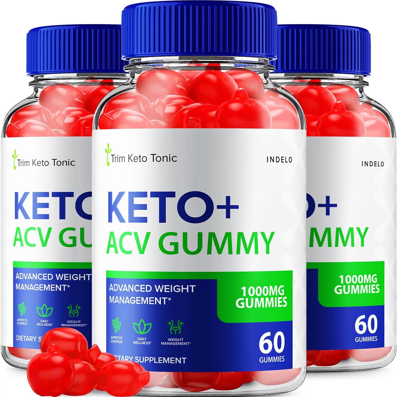 Trim Keto Tonic Apple Cider Vinegar Gummies 3 Pack - Weight Management Supplement with B12 - Advanced ACV Gummies - Trim Keto Tonic Reviews