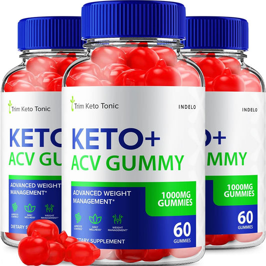 Trim Keto Tonic Apple Cider Vinegar Gummies 3 Pack - Weight Management Supplement with B12 - Advanced ACV Gummies - Trim Keto Tonic Reviews