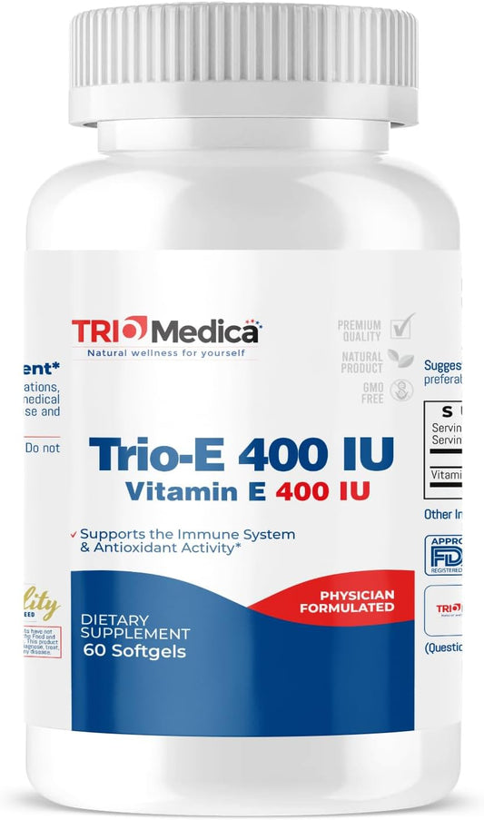 TRIOMEDICA Trio-E 400 IU dl-Alpha Vitamin E Softgels - Antioxidant & Immune Support Supplement, 60 Count