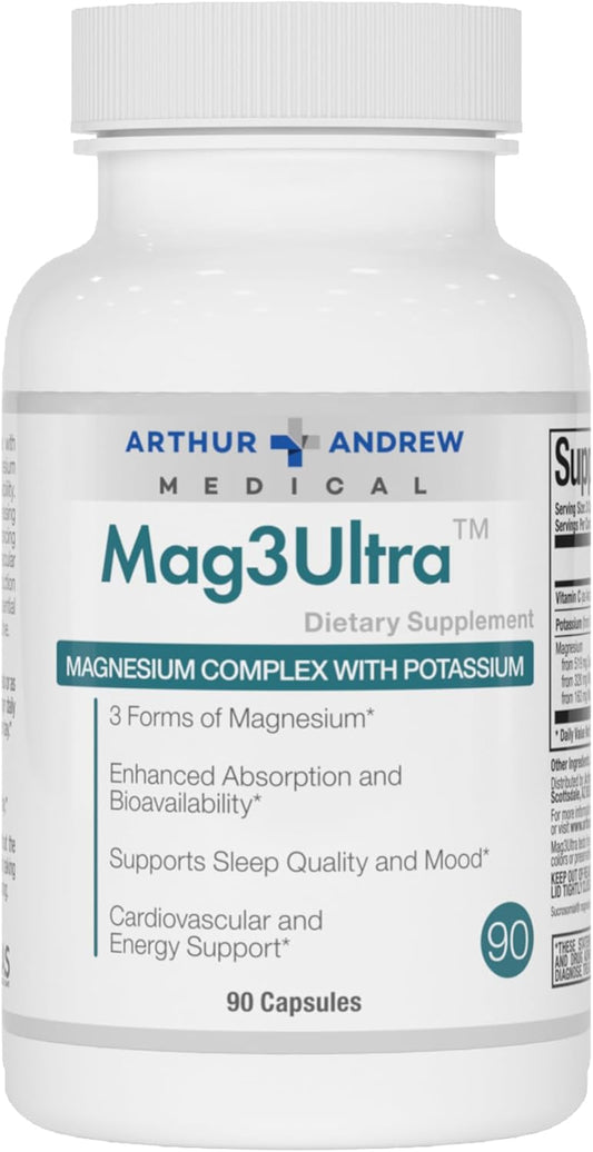 Triple Magnesium Supplement for Muscle, Stress, Mood, Nerve, Bone & Heart Support - 90 Capsules by Arthur Andrew Medical