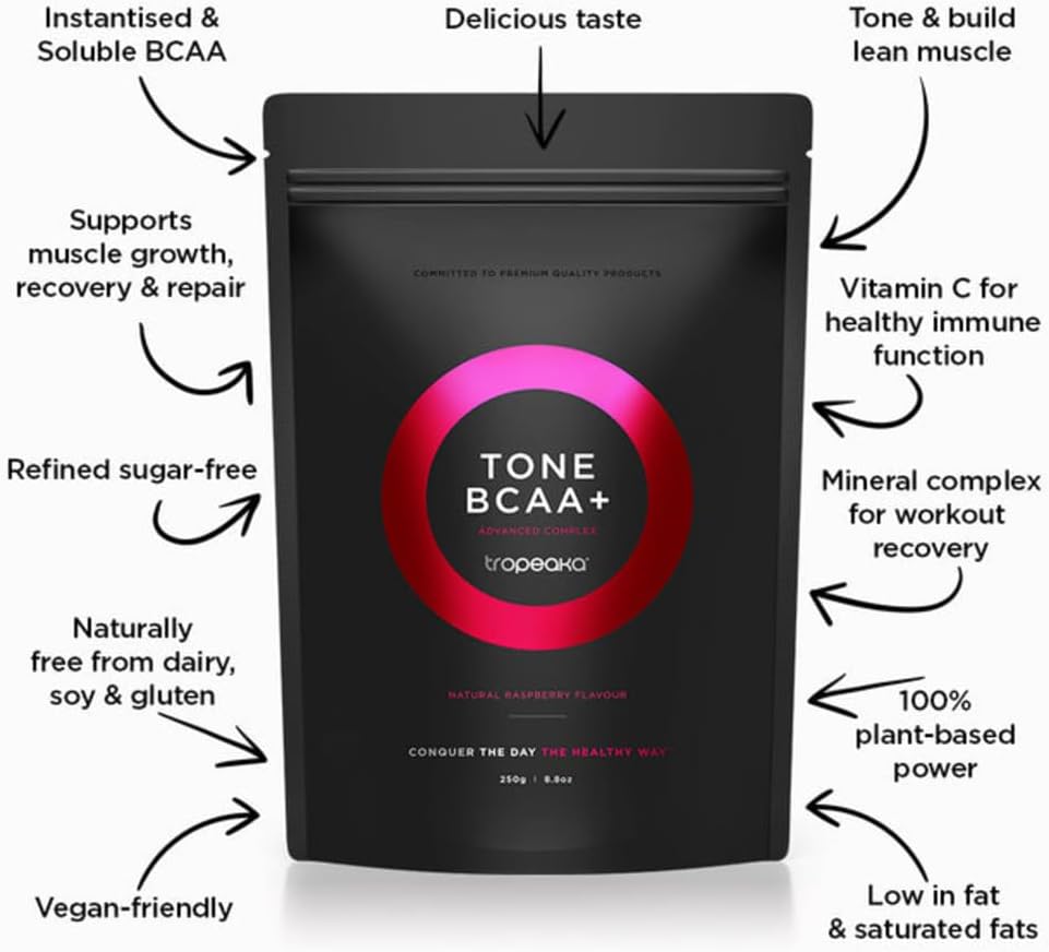 Tropeaka Tone BCAA+ Powder for Muscle Growth, Recovery & Endurance - Vegan & Non-GMO Post Workout Energy Powder - 8.8oz
