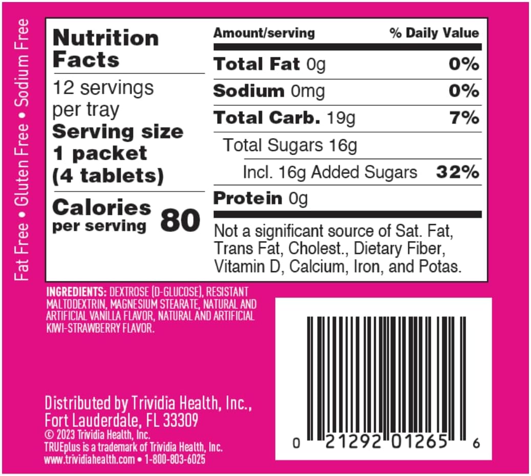 TRUEplus® Kiwi Strawberry Soft Tabs Glucose Tablets - 12 Packs, 48 Tabs