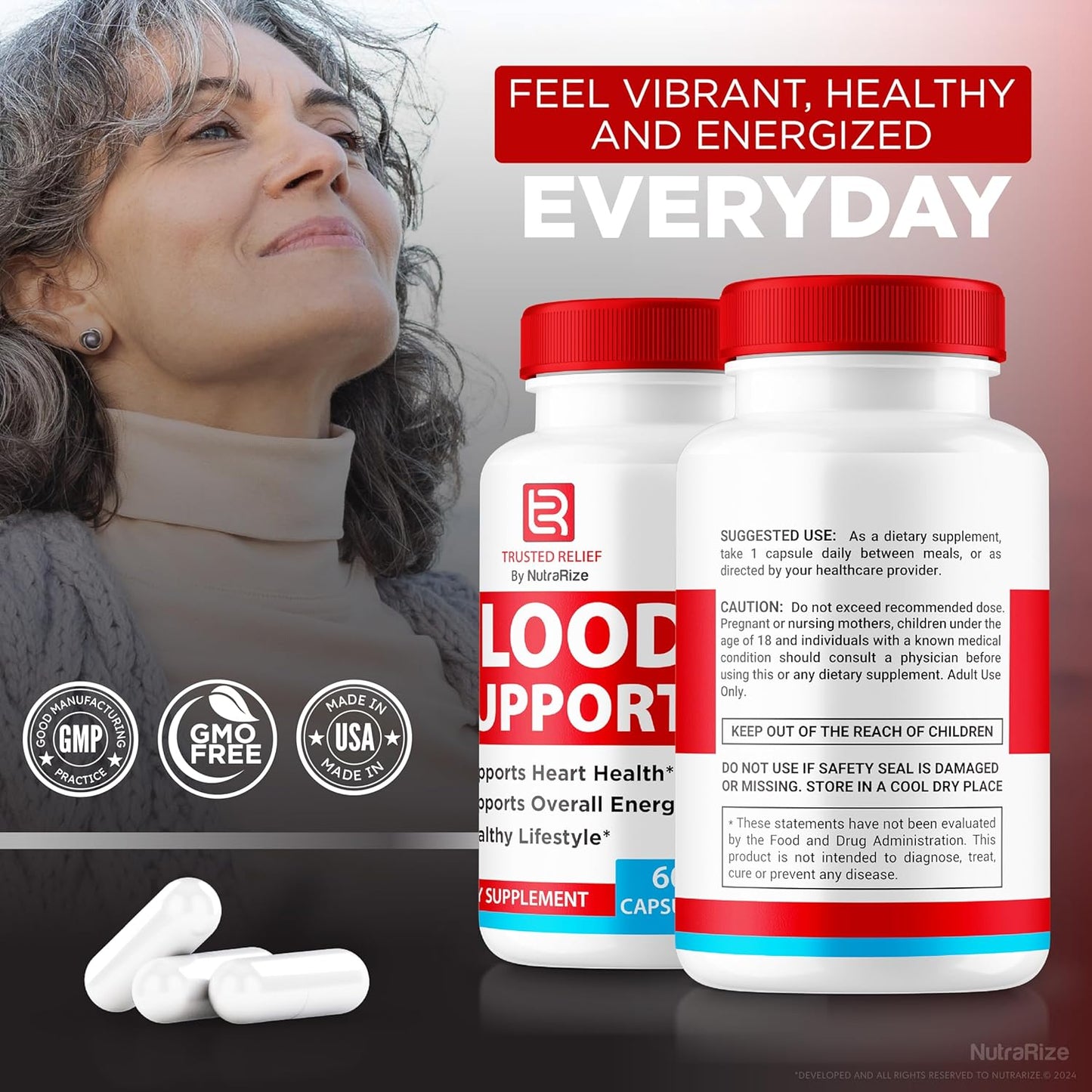 TrustedRelief Blood Support Capsules for Stable Levels & Healthy Circulation - 3 Pack, All Natural Formula with Premium Supplement Reviews (180 Capsules) by NutraRize