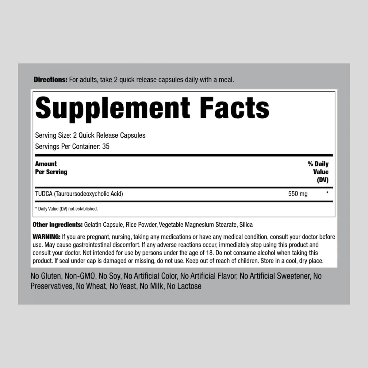 Tudca Supplement 550mg 70 Capsules - Tauroursodeoxycholic Acid - Non-GMO & Gluten Free