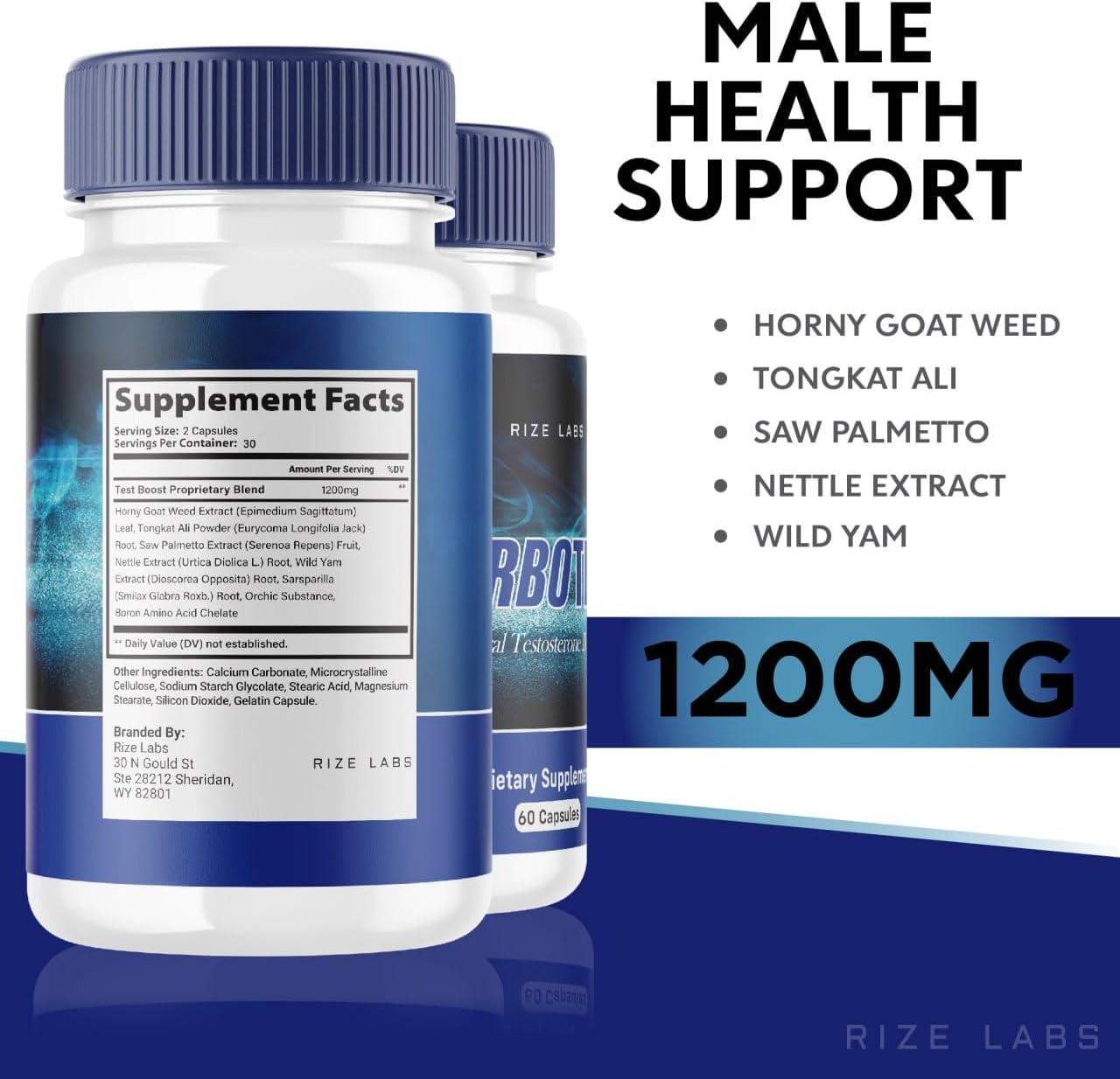TurboTest Dietary Pills for Men - 2 Pack, Maximum Strength Formula - 120 Capsules