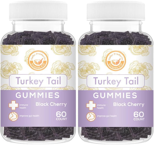 Turkey Tail Mushroom Gummies - Boost Immune Health & Gut Microbiome - Black Cherry Flavor - Vegan, Non-GMO - 120 Count
