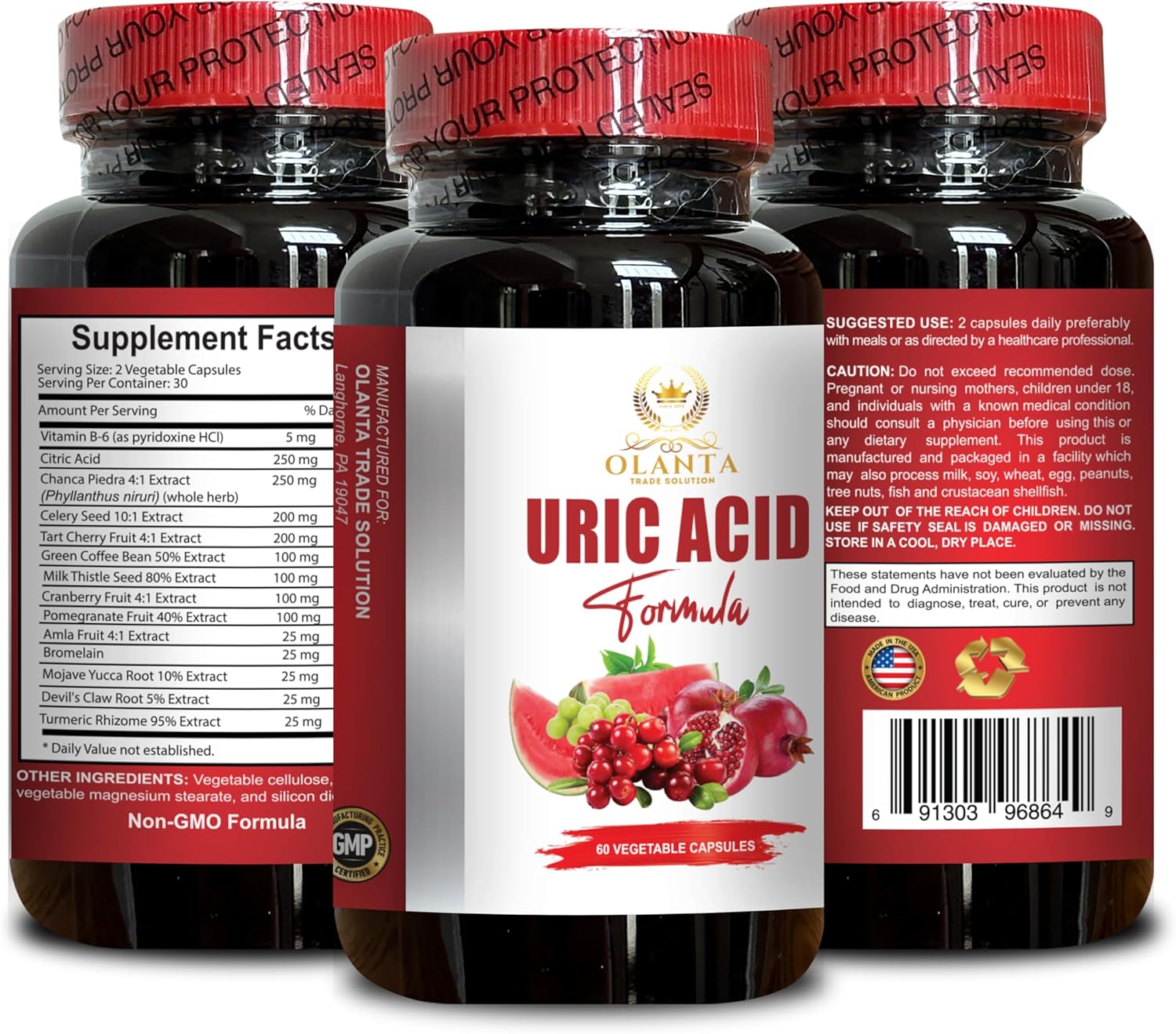 Turmeric and Antioxidant Uric Acid Lowering Supplement for Men - Water Retention Diuretic Pills - 1 Bottle