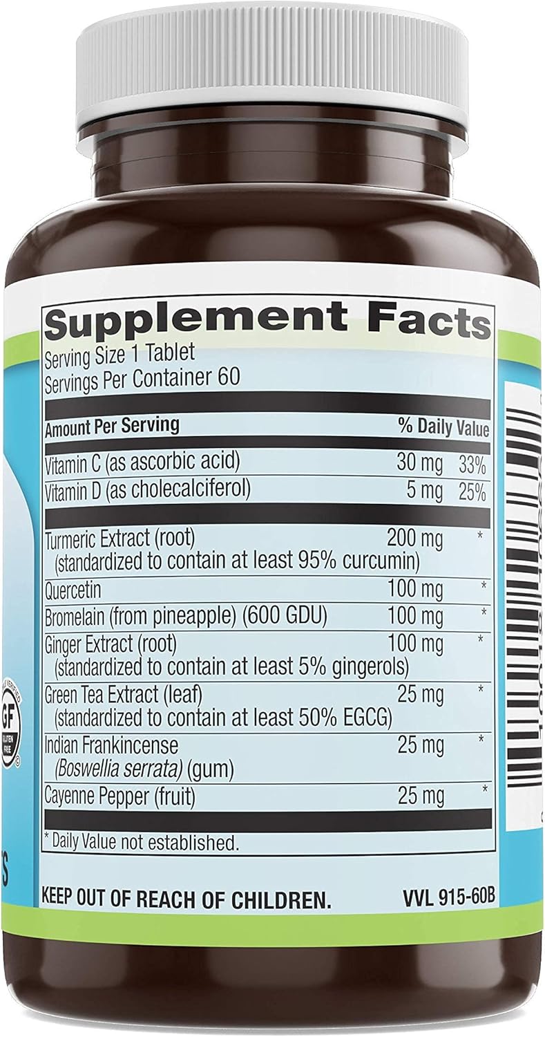 Turmeric Curcumin and Boswellia Joint Support Supplement for Men and Women - Promotes Healthy Inflammation and Active Mobility - 60 Vegetarian Tablets