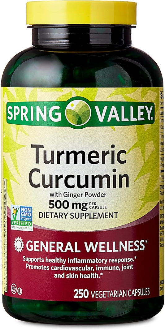 Turmeric Curcumin with Ginger Capsules - 500mg, 250 Count, Non-GMO, Kosher, Joint and Immune Support, Vegetarian Formula for Daily Wellness