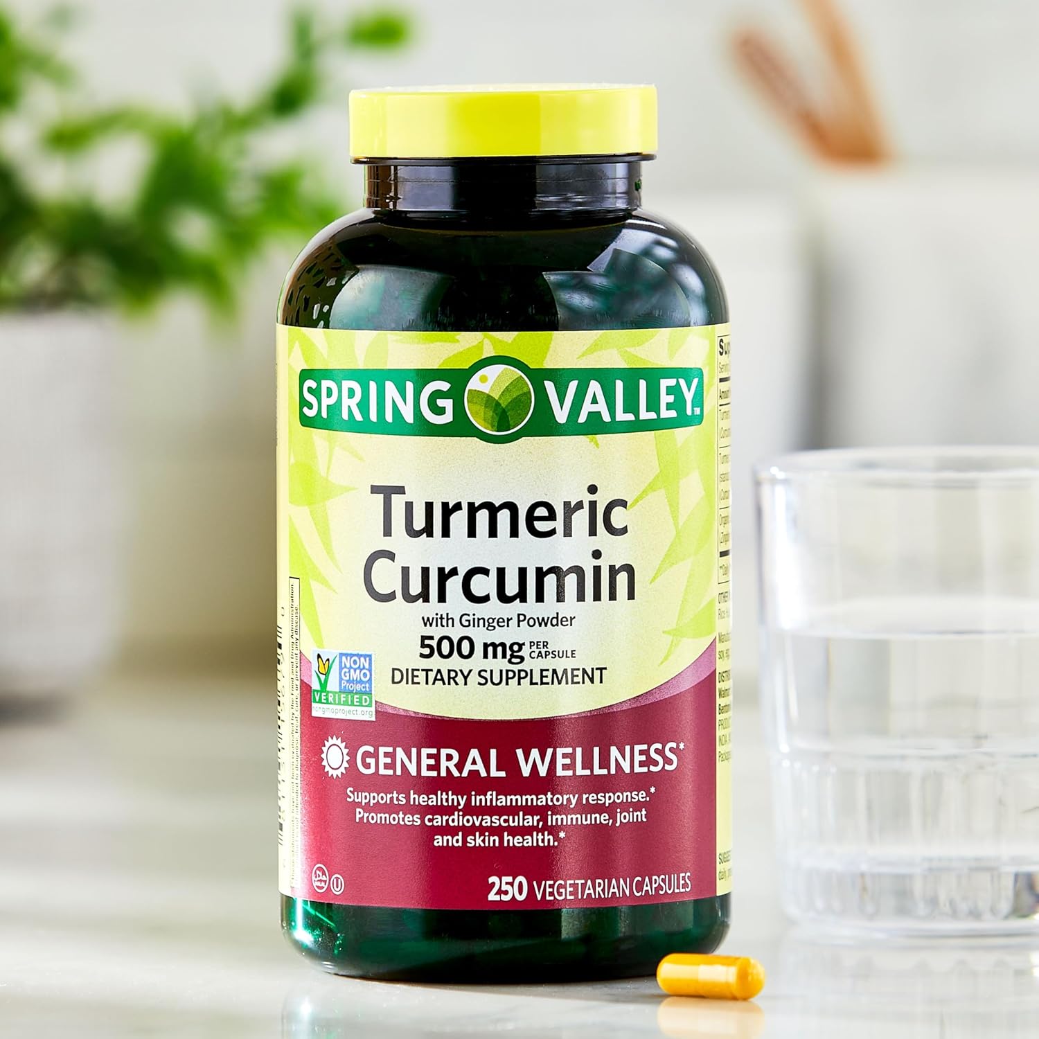 Turmeric Curcumin with Ginger Capsules - 500mg, 250 Count, Non-GMO, Kosher, Joint and Immune Support, Vegetarian Formula for Daily Wellness