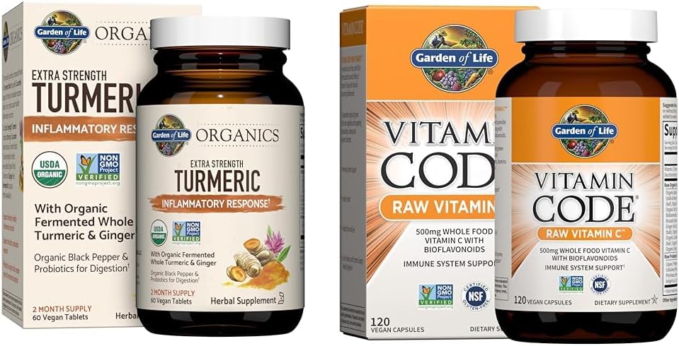 Turmeric & Vitamin C Supplement Bundle for Inflammation Support - 60 Tablets & 120 Veg Capsules