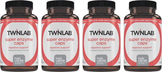 Twinlab Super Enzyme Caps - Digestive Enzyme Supplement for Constipation Relief - 200 Capsules (4 Pack)