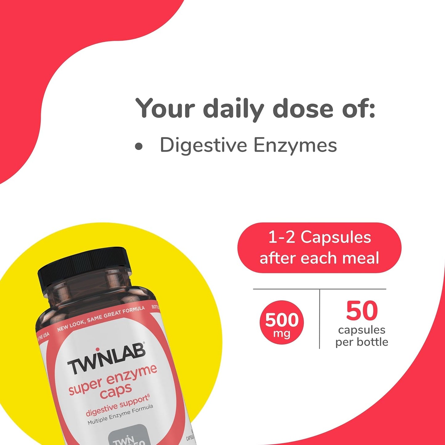 Twinlab Super Enzyme Caps - Digestive Enzyme Supplement for Constipation Relief - 200 Capsules (4 Pack)