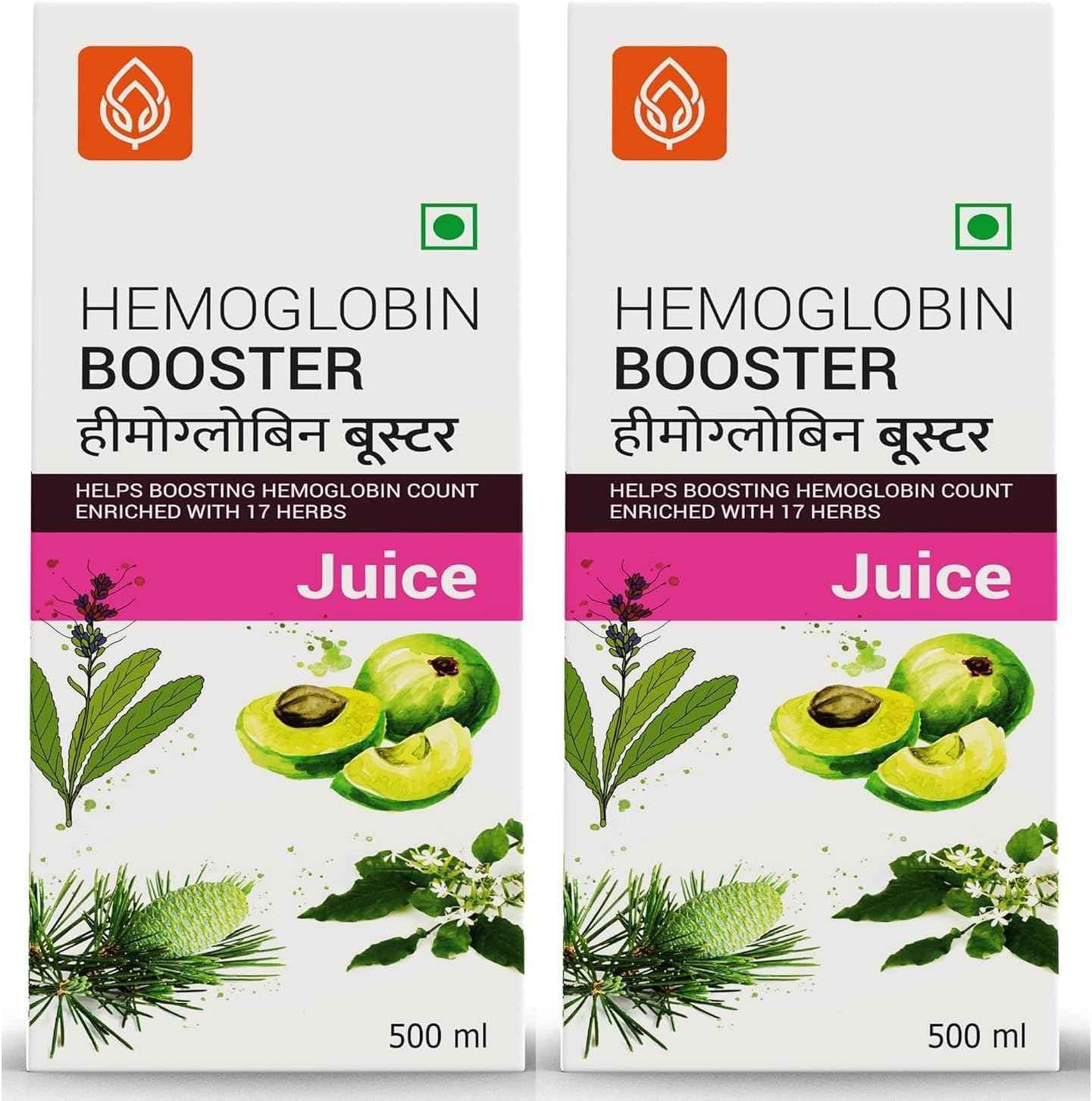 Twirlsilk Hemoglobin Booster Juice - 500 ml (Pack of 2) | Helps to improve your Haemoglobin Count | Goodness Dev Daru, Kutki, Amla
