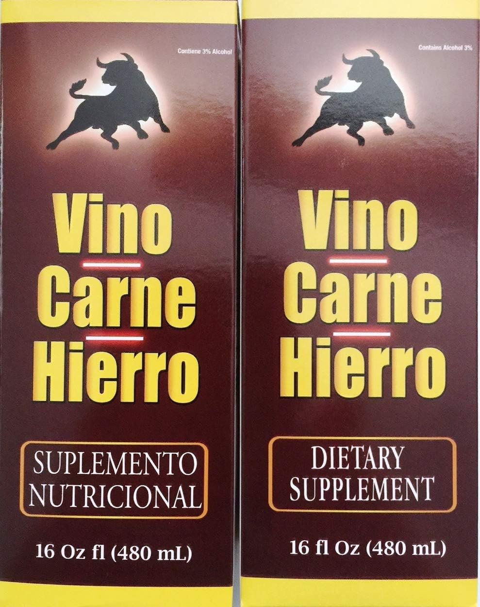 Two-Pack of 16 Fl oz Vino Carne Hierro - Iron-Rich Wine for Health
